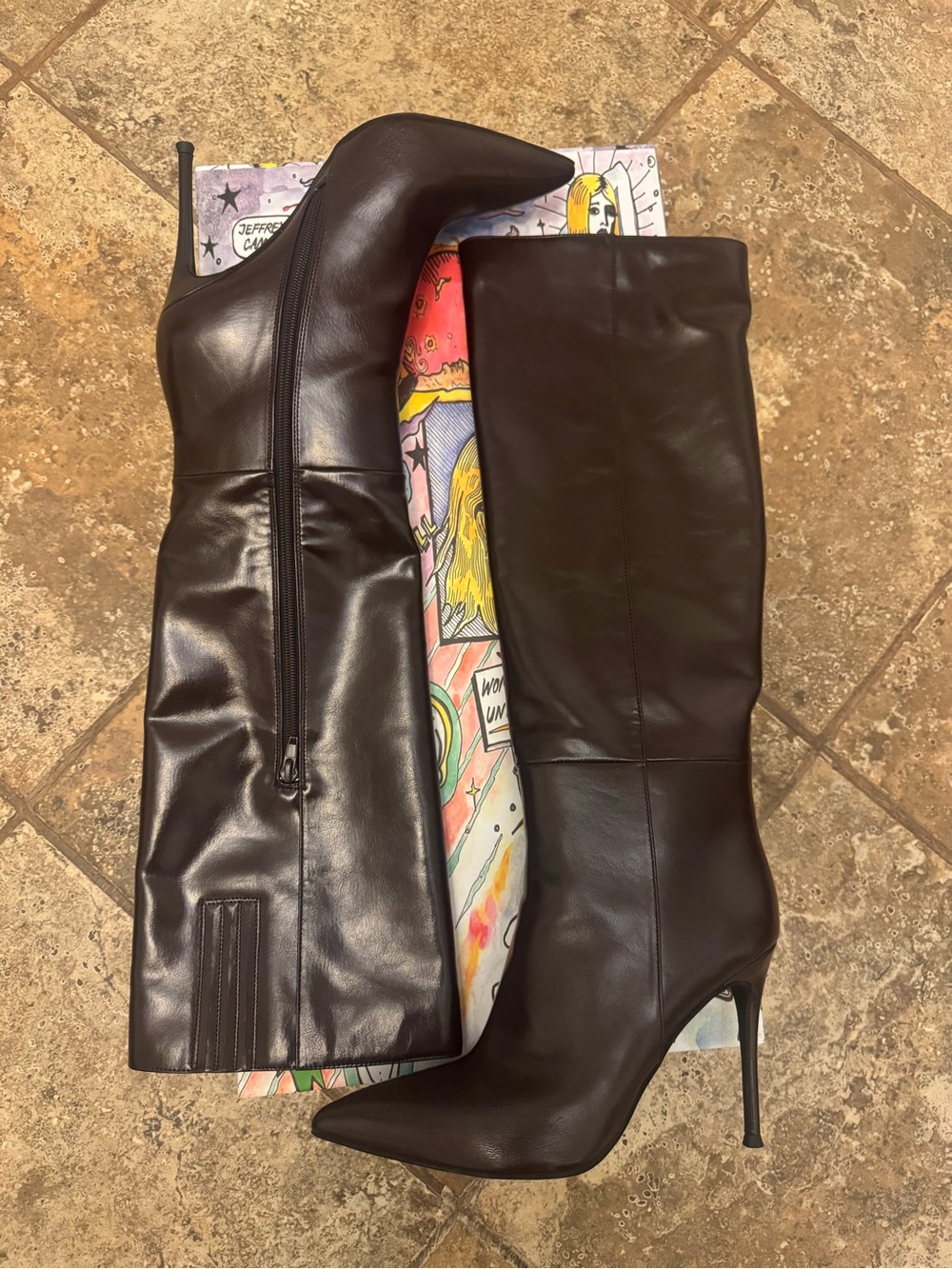 Chocolate Brown Leather Knee-High Stiletto Boots